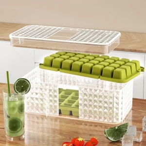 Large Silicone Square Ice Mold Cube Trays Lid Storage Box BPA-free